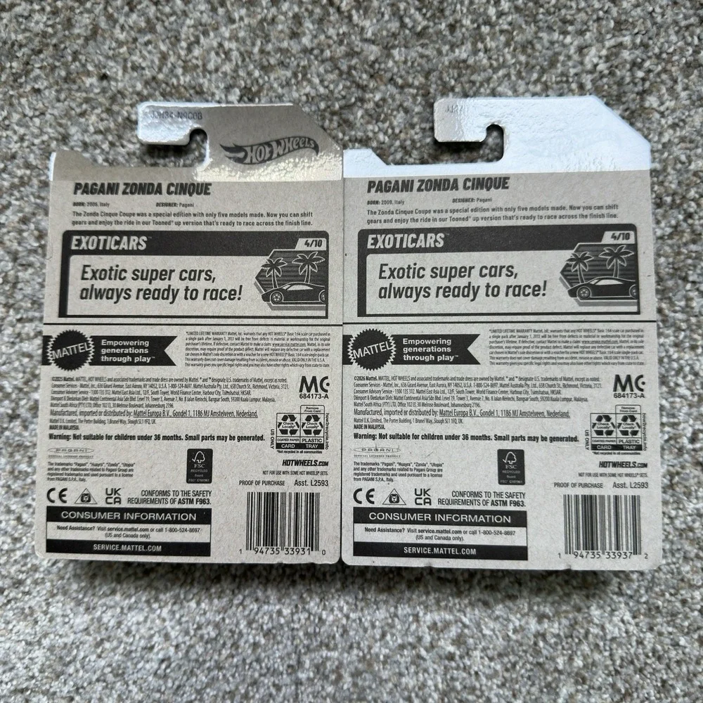 Hot Wheels 2026 Pagani Zonda Cinque Lot of 2 White & Orange Exotics Sealed